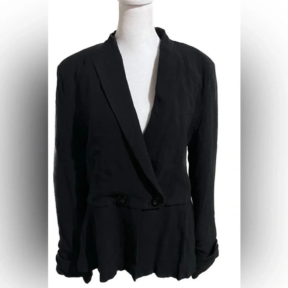 Graylin Black Crepe Two Button Peplum Blazer with Striped Lining Size large - Picture 5 of 8